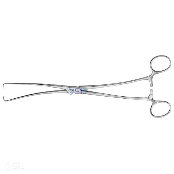 Forceps, uterine, tenaculum, Duplay, 280 mm, curved