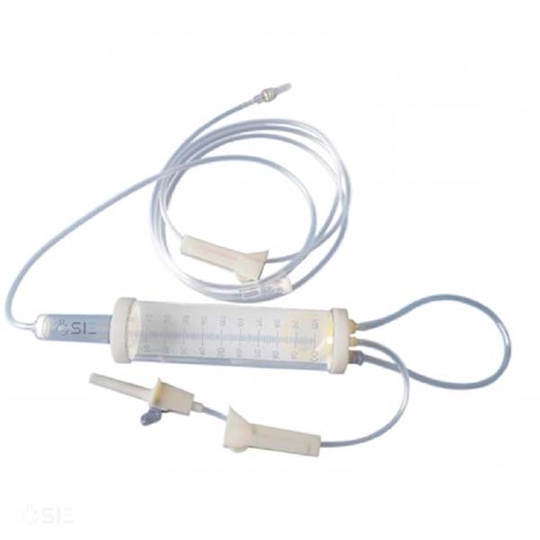 Infusion giving set, with burette, sterile,